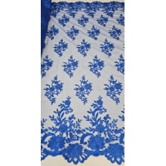 Tule Bordado com Bico Azul Royal  13 