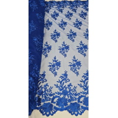 Tule Bordado com Bico Azul Royal  13 