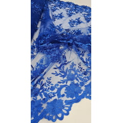 Tule Bordado com Bico Azul Royal  13 