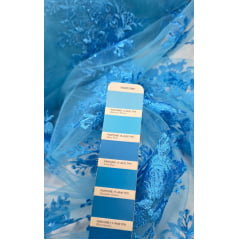 Tule Bordado com Bico Azul Turquesa Modelo 144