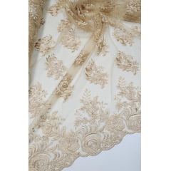 Tule Bordado com Bico Dourado 02