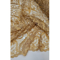 Tule Bordado com Bico Dourado 466A