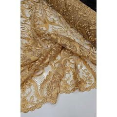 Tule Bordado com Bico Dourado 466A