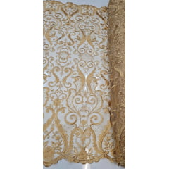 Tule Bordado com Bico Dourado 466A