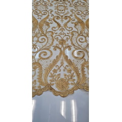 Tule Bordado com Bico Dourado 466A