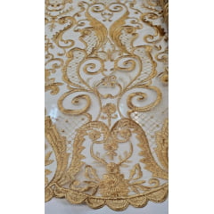 Tule Bordado com Bico Dourado 466A