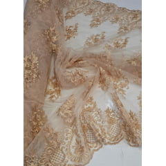 Tule Bordado com Bico Dourado LS2321D15 
