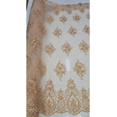 Tule Bordado com Bico Dourado LS2321D15 