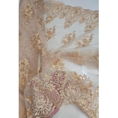 Tule Bordado com Bico Dourado LS2321D15 
