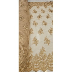 Tule Bordado com Bico Dourado N30