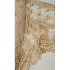 Tule Bordado com Bico Dourado N30