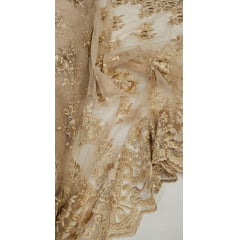 Tule Bordado com Bico Dourado N30