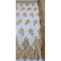 Tule Bordado com Bico Dourado N31 ( BICO NOS 2 LADOS )