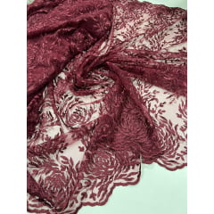 Tule Bordado com Bico Marsala 08