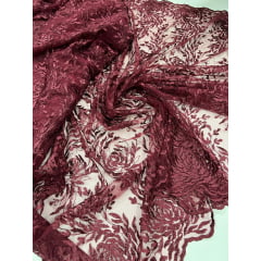 Tule Bordado com Bico Marsala 08