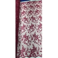 Tule Bordado com Bico Marsala Modelo 26