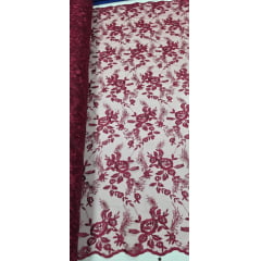 Tule Bordado com Bico Marsala Modelo 26