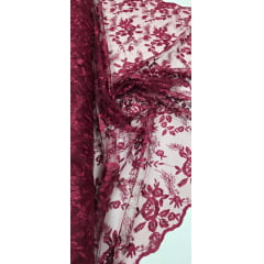Tule Bordado com Bico Marsala Modelo 26