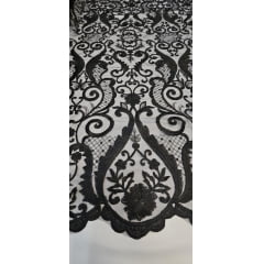 Tule Bordado com Bico Preto 466A