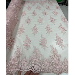 Tule Bordado com Bico Rosa Bebê 02
