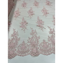 Tule Bordado com Bico Rosa Bebê 02