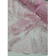 Tule Bordado com Bico Rosa Bebê  LS2321D15  