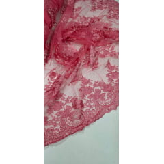 Tule Bordado com Bico Rosa Chiclete 39DC2