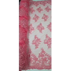 Tule Bordado com Bico Rosa Chiclete 39DC2