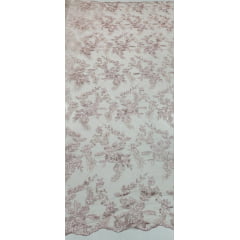 Tule Bordado com Bico Rosê Claro Modelo 26