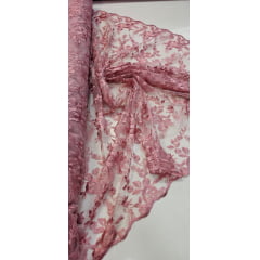 Tule Bordado com Bico Rosê Modelo 26
