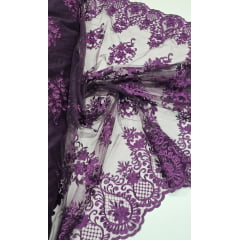 Tule Bordado com Bico Roxo LS2321D15   
