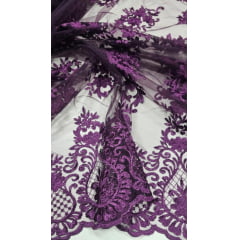 Tule Bordado com Bico Roxo LS2321D15   