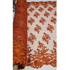 Tule Bordado com Bico Terracota 13 
