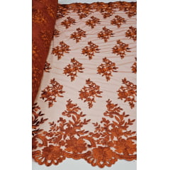 Tule Bordado com Bico Terracota 13 