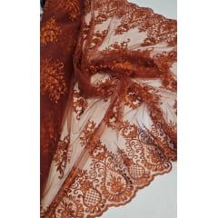 Tule Bordado com Bico Terracota LS2321D15  