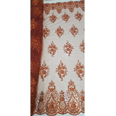 Tule Bordado com Bico Terracota LS2321D15  