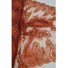 Tule Bordado com Bico Terracota LS2321D15  