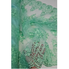Tule Bordado com Bico Verde Claro LS2321D15 