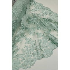 Tule Bordado com Bico Verde Menta 13   