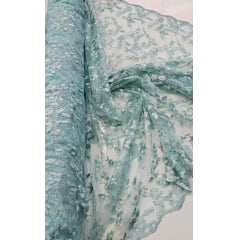 Tule Bordado com Bico Verde Menta Modelo 26