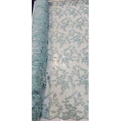 Tule Bordado com Bico Verde Menta Modelo 26