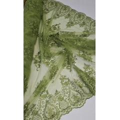 Tule Bordado com Bico Verde Oliva LS2321D15 