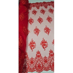 Tule Bordado com Bico Vermelho LS2321D15 