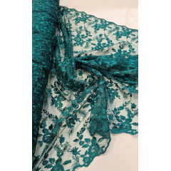 Tule Bordado com Bico Vrde Floresta Modelo 26