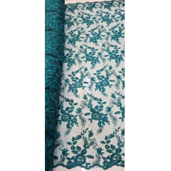 Tule Bordado com Bico Vrde Floresta Modelo 26