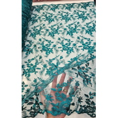 Tule Bordado com Bico Vrde Floresta Modelo 26