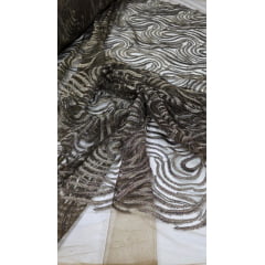 Tule Bordado com Fio Metálico Bronze