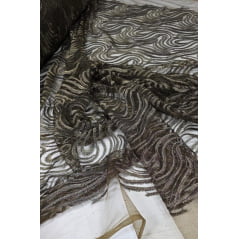 Tule Bordado com Fio Metálico Bronze