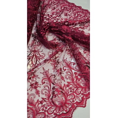 Tule Bordado com Bico Marsala Modelo 917C