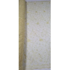 Tule Bordado com Pérolas e Glitter Turim Amarelo Modelo 05